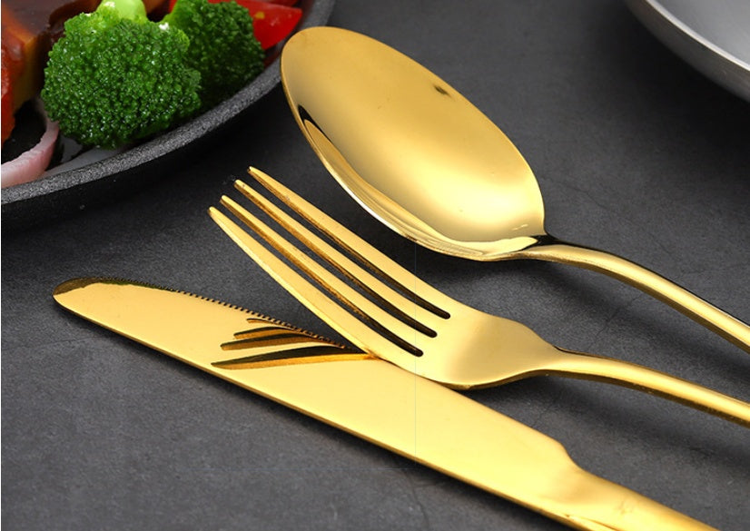 Gold Silverware 24-Piece Stainless Steel Cutlery Set