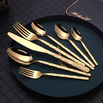 Gold Embossed Textured Cutlery Set