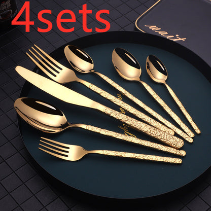 Gold Embossed Textured Cutlery Set